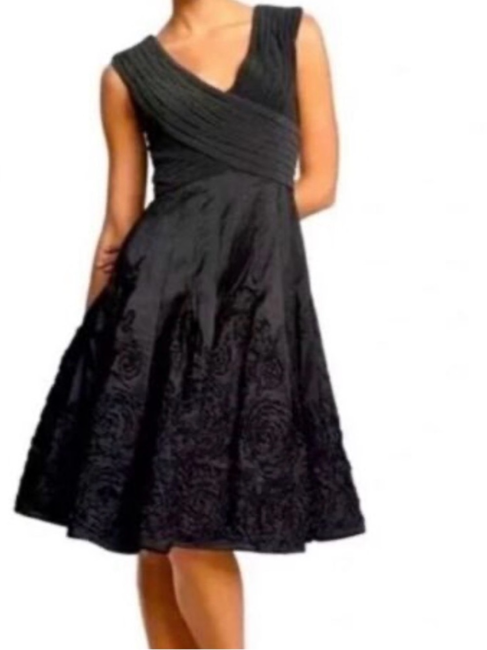 Adrianna Papell Black Embroidered Fit-and-Flare Midi Dress